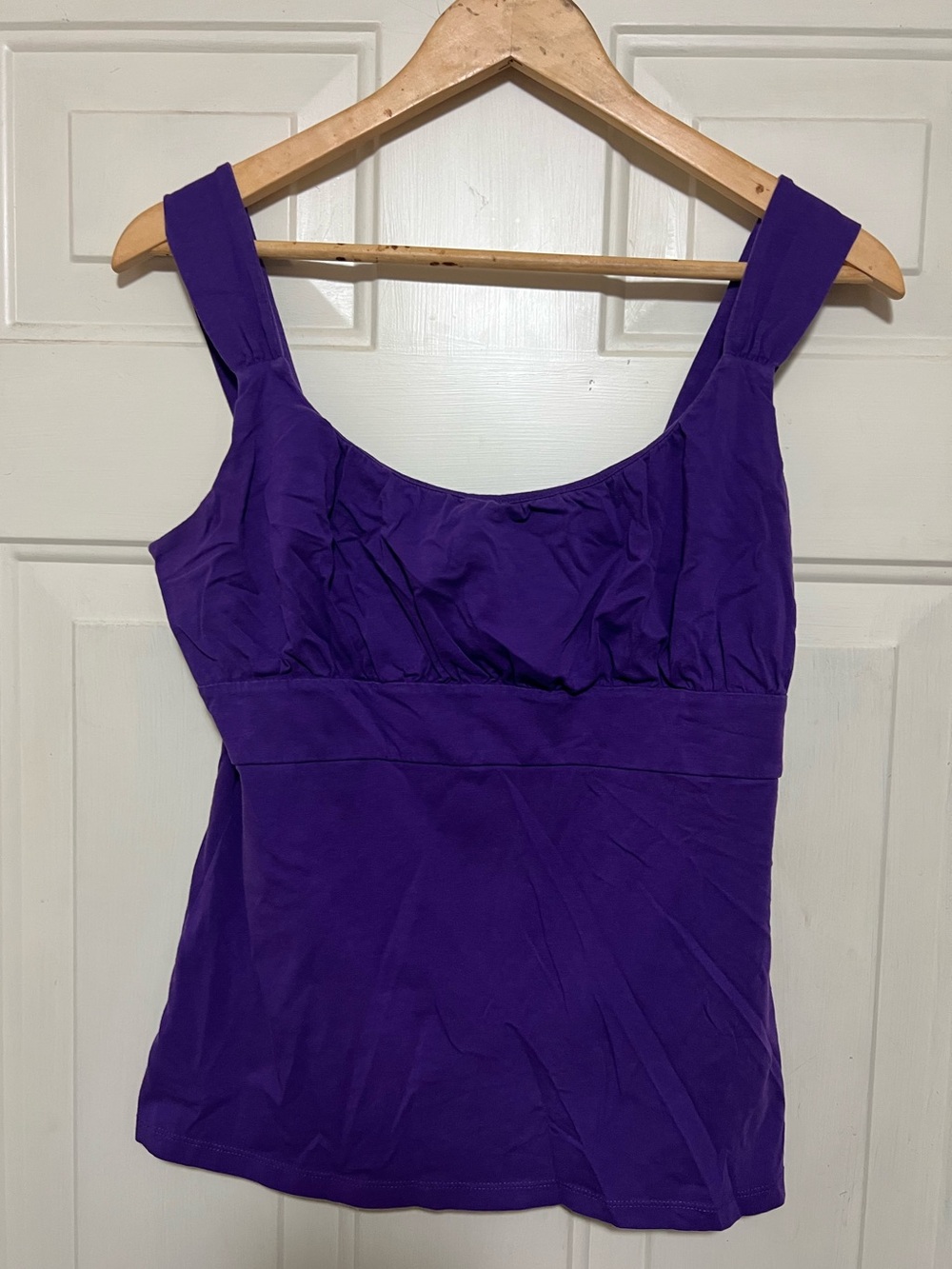 Ann Taylor Purple Sleeveless Tank Top Gathered Bust Stretch Knit Women’s Medium